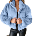 Morvell - Modische Teddyjacke Damen - Kurzer Wintermantel mit Reißverschluss und Kragen