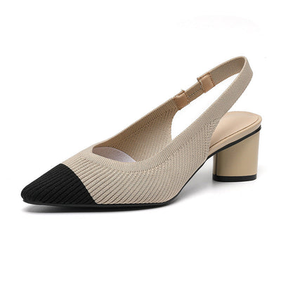 Knitted Pointed-Toe Chunky Heel Sandals