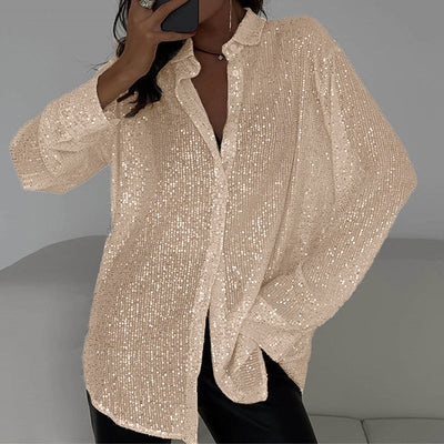 Syesha | Loose shirt with shiny sequins and long sleeves - Stylish party top