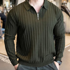 Ribbed quarter-zip long-sleeve polo