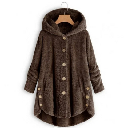 Dalveri - Stylish Teddy Coat Women - Long Fleece Coat with Hood and Buttons