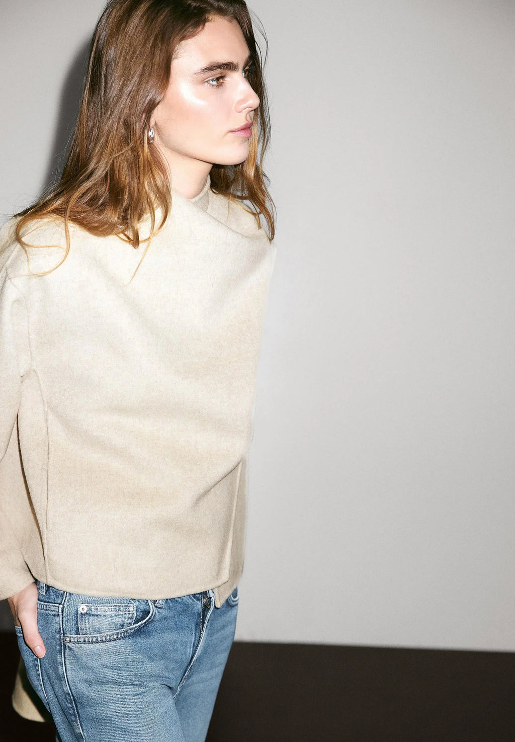 Aveline Asymmetrische Jas | Dames jas met wolmix & sjaaldetail