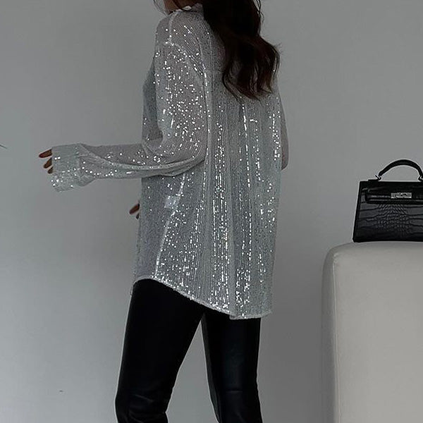 Syesha | Loose shirt with shiny sequins and long sleeves - Stylish party top