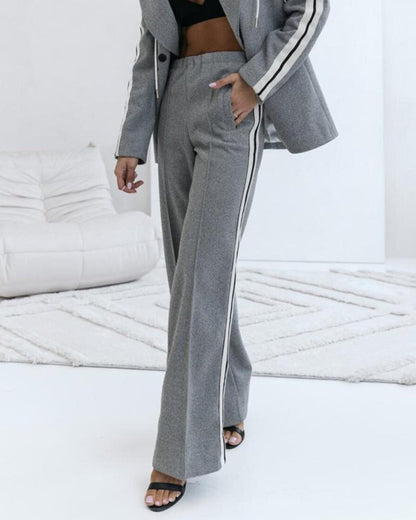 Gwenora | Elegant striped hooded blazer with trousers