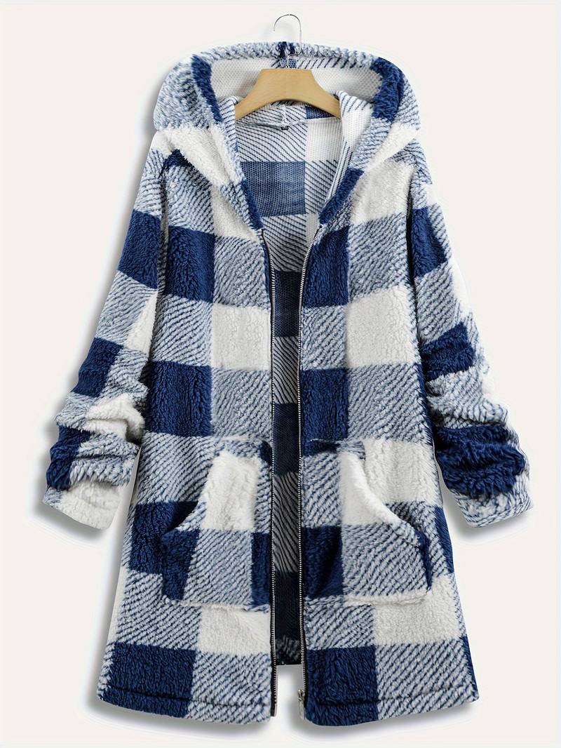 Lureana™ - Oversized hoodie checked loose overcoat 