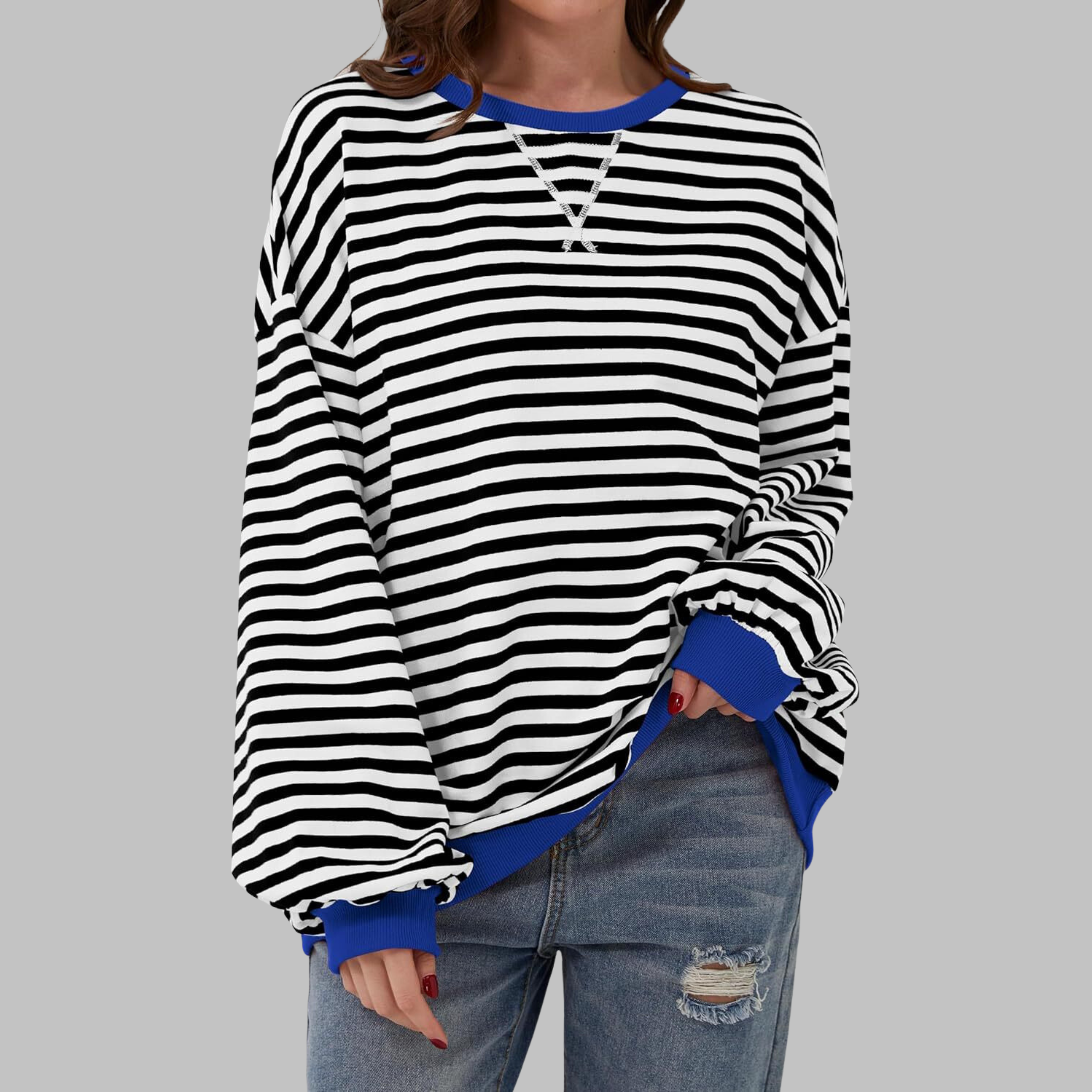 LUKA™ Gestreifter lässiger Langarmpullover mit Rundhalsausschnitt