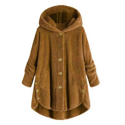 Dalveri - Stylish Teddy Coat Women - Long Fleece Coat with Hood and Buttons