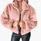 Morvell - Modische Teddyjacke Damen - Kurzer Wintermantel mit Reißverschluss und Kragen