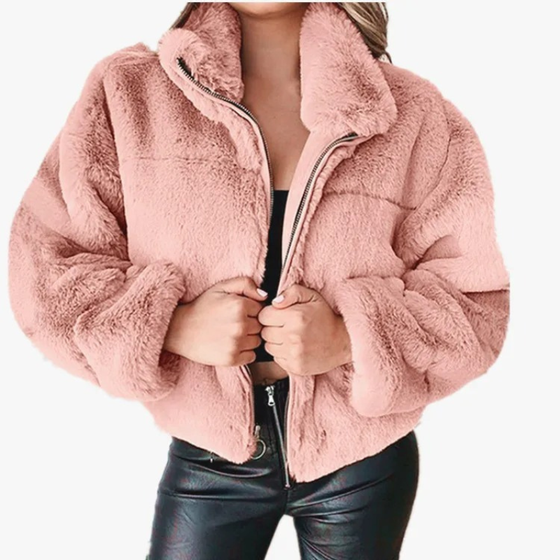 Morvell - Fashionable Teddy Coat Women - Short Winter Coat with Zipper and Collar