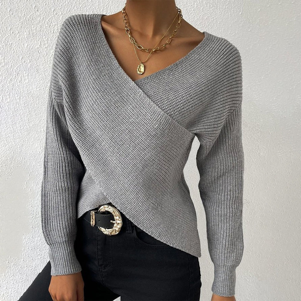 Lolanthe™ - Grey Knitted V-Neck Sweater