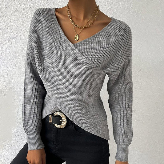 Lolanthe™ - Grey Knitted V-Neck Sweater