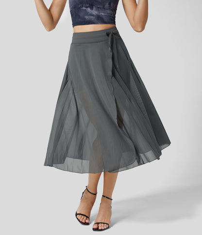 Shenia™ - High-waisted 2-in-1 Midi Flowy Skirt