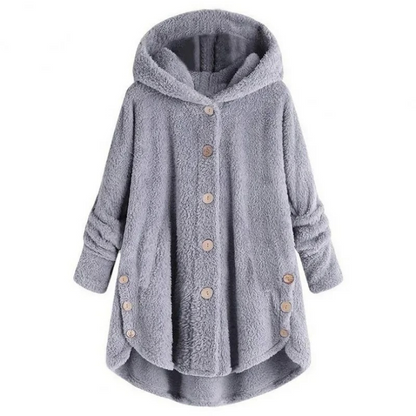 Dalveri - Stylish Teddy Coat Women - Long Fleece Coat with Hood and Buttons