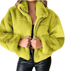 Morvell - Modische Teddyjacke Damen - Kurzer Wintermantel mit Reißverschluss und Kragen