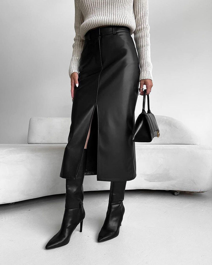 Larvona | Midi Skirt with Slit &amp; High Waist