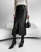 Larvona | Midi Skirt with Slit &amp; High Waist