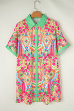 Gena – Hemdblusenkleid mit kontrastierendem geometrischem Print und kurzen Ärmeln