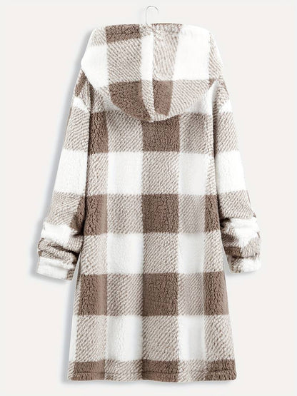 Lureana™ - Oversized hoodie checked loose overcoat 