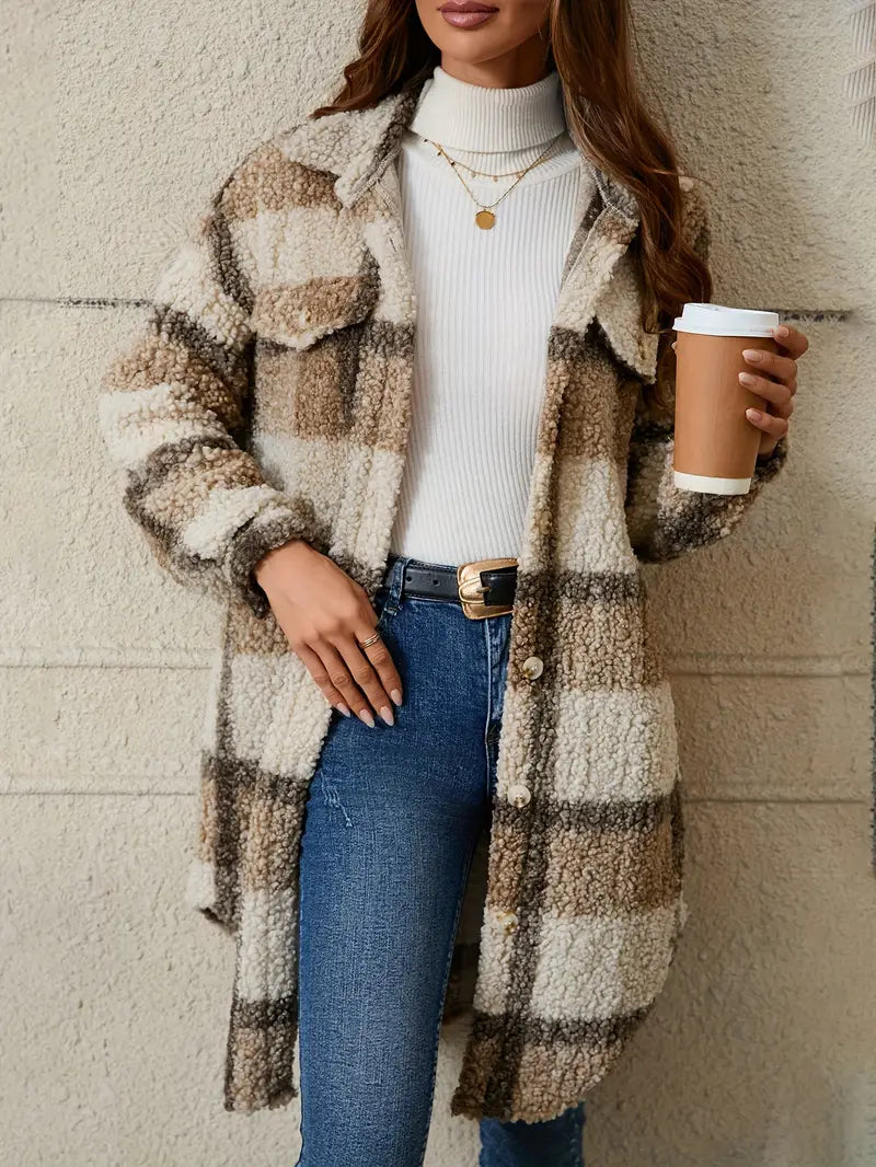 Isabelle™ | Comfortable checked teddy coat