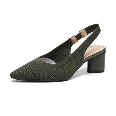 Knitted Pointed-Toe Chunky Heel Sandals