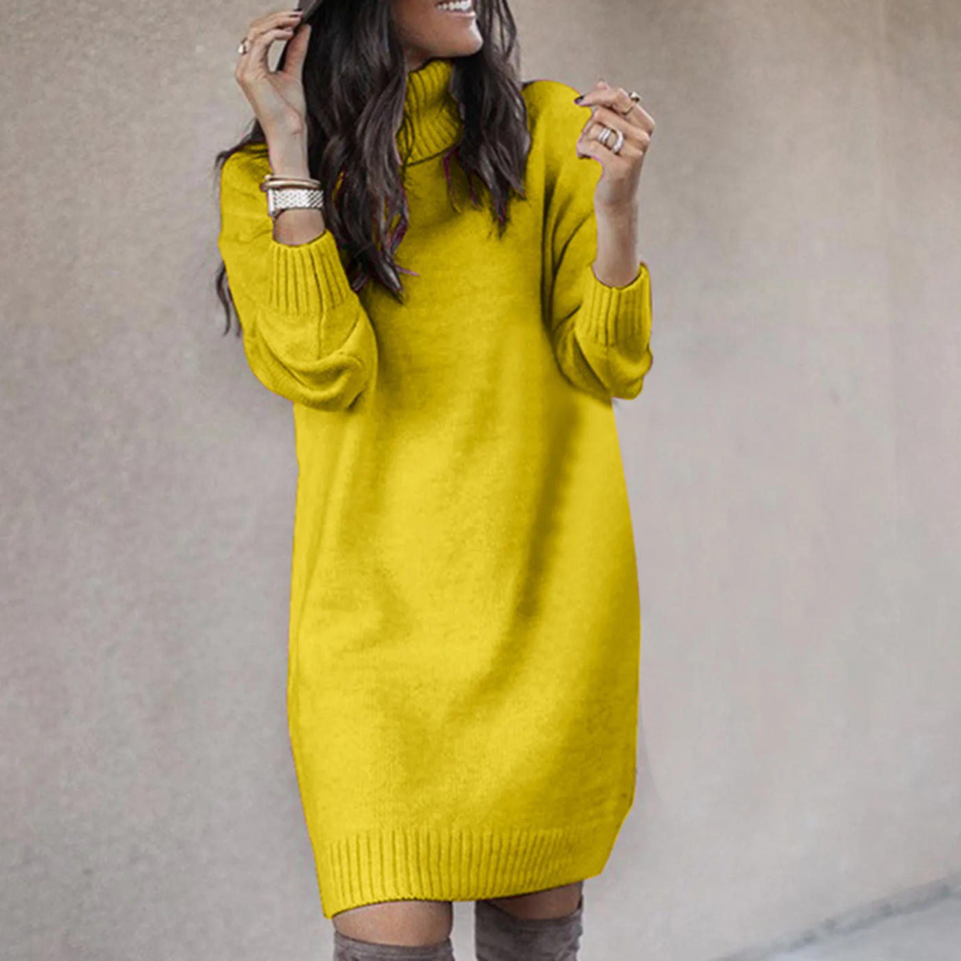 Anieska - Knitted Dress with Ribbed Cuffs