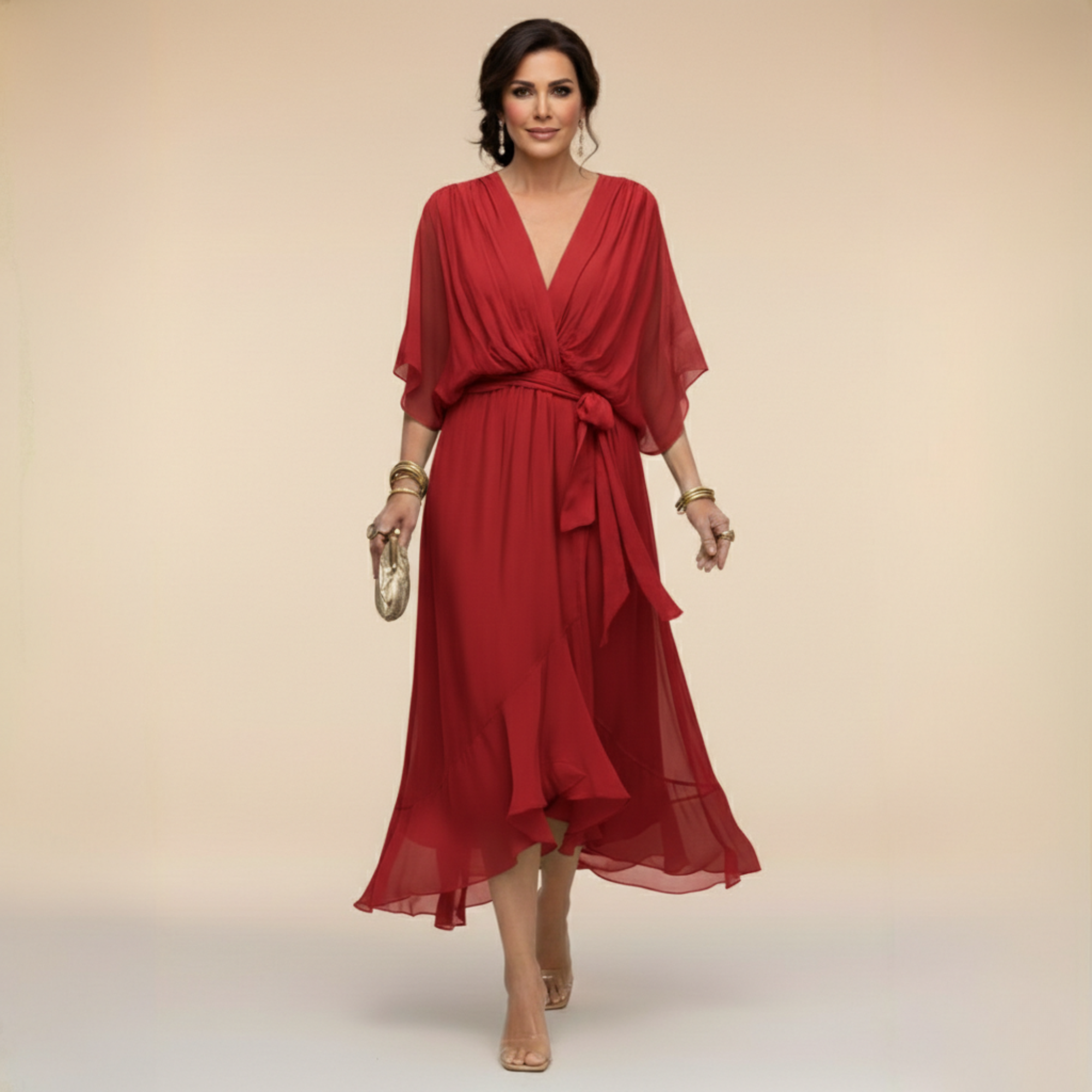 Lana | Flowing Midi Dress with V-Neck