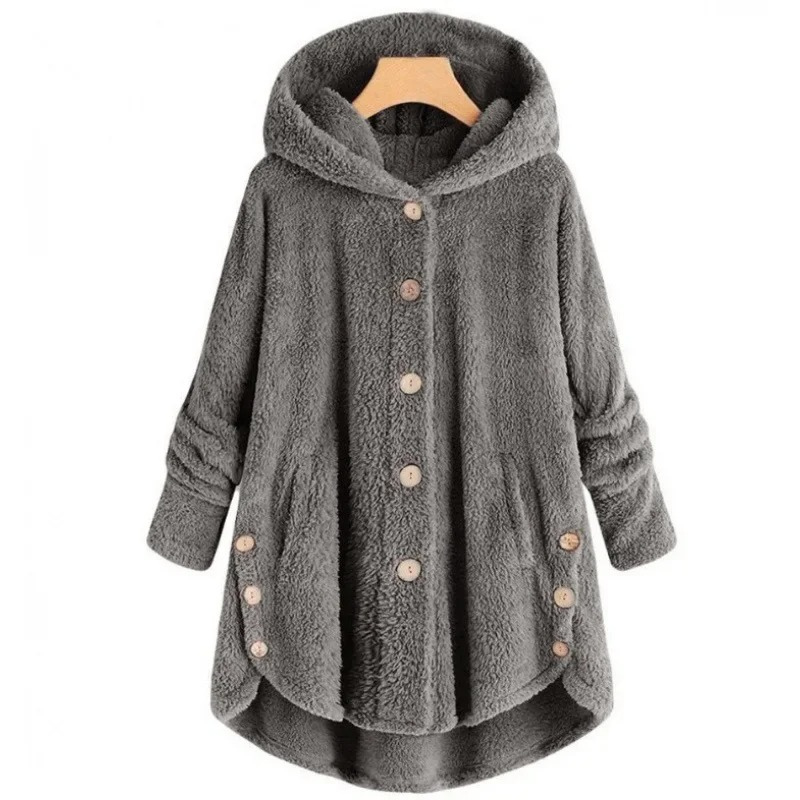 Dalveri - Stylish Teddy Coat Women - Long Fleece Coat with Hood and Buttons