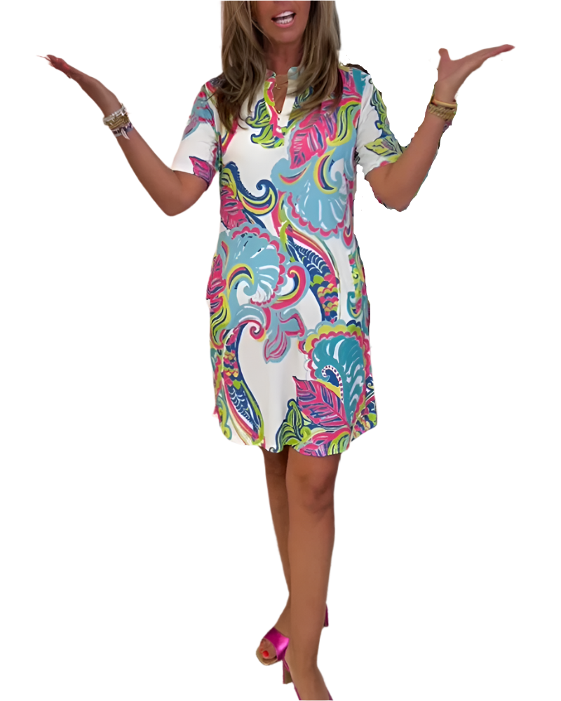 Élodie – Figurbetontes Damenkleid mit fröhlichem Print