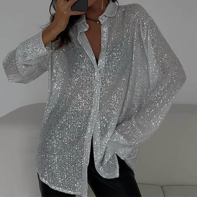 Syesha | Loose shirt with shiny sequins and long sleeves - Stylish party top