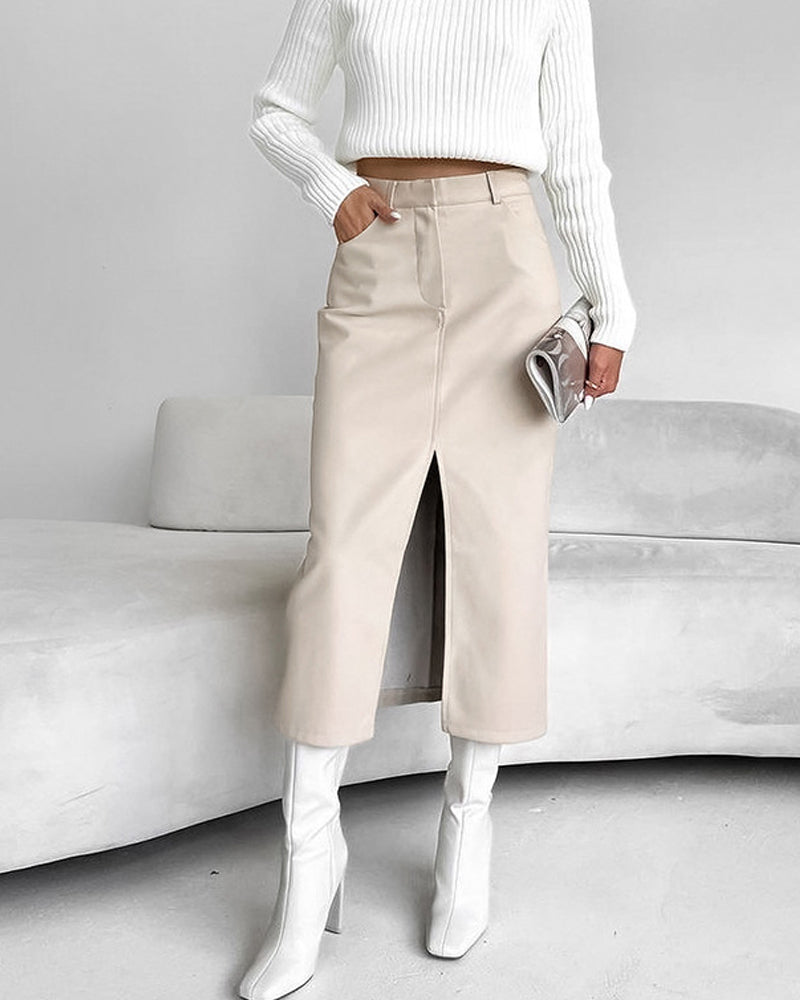 Larvona | Midi Skirt with Slit &amp; High Waist