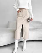 Larvona | Midi Skirt with Slit &amp; High Waist