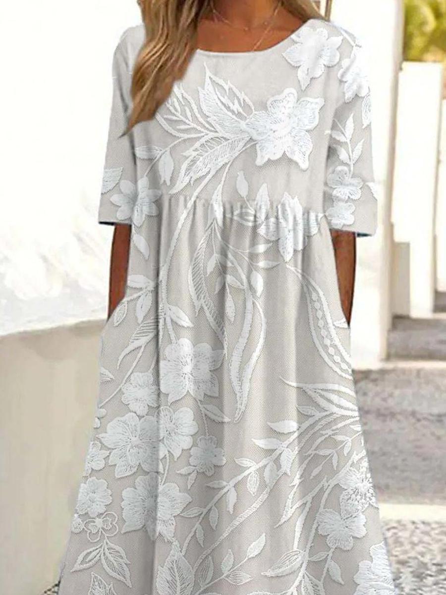 Maëlle – Klassisches bedrucktes Midikleid mit Seitentaschen 