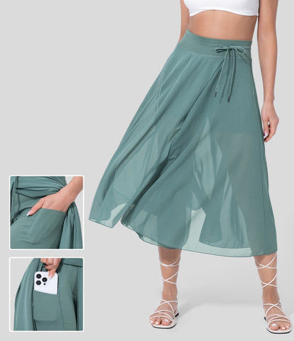 Shenia™ - High-waisted 2-in-1 Midi Flowy Skirt