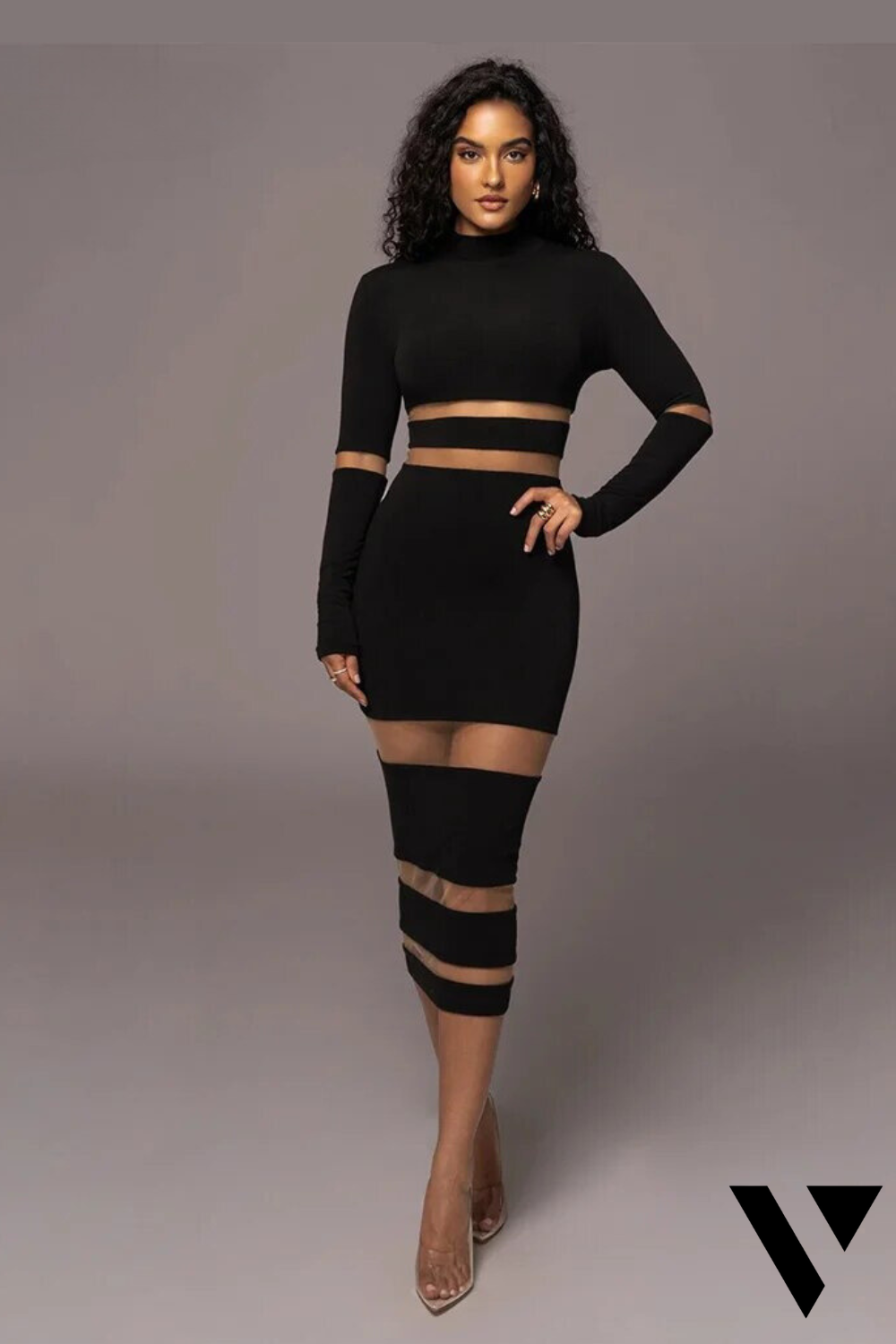 Chantalia™ | Elegant Black Midi Dress