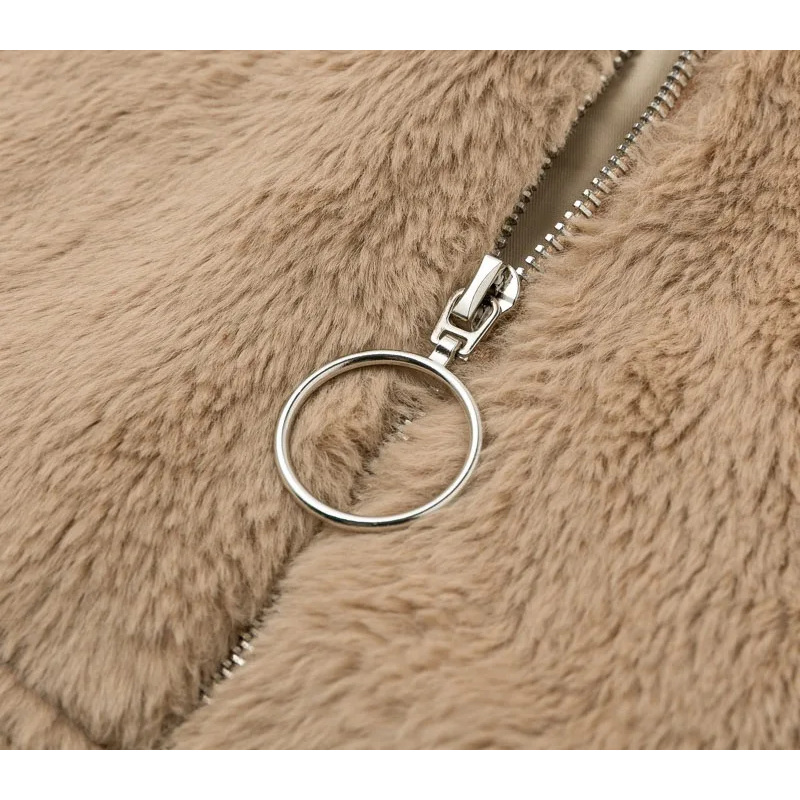 Morvell - Modische Teddyjacke Damen - Kurzer Wintermantel mit Reißverschluss und Kragen