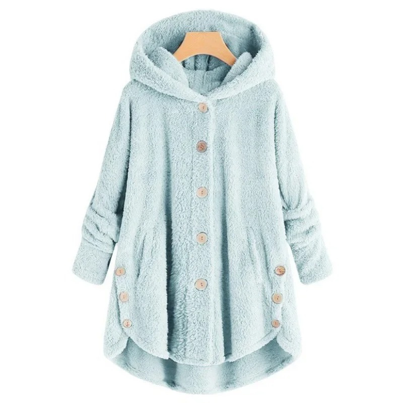 Dalveri - Stylish Teddy Coat Women - Long Fleece Coat with Hood and Buttons