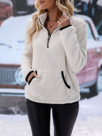Dames Trui met Zipper | Warme Comfortabele Trui met Halve Rits en Kangoeroezak