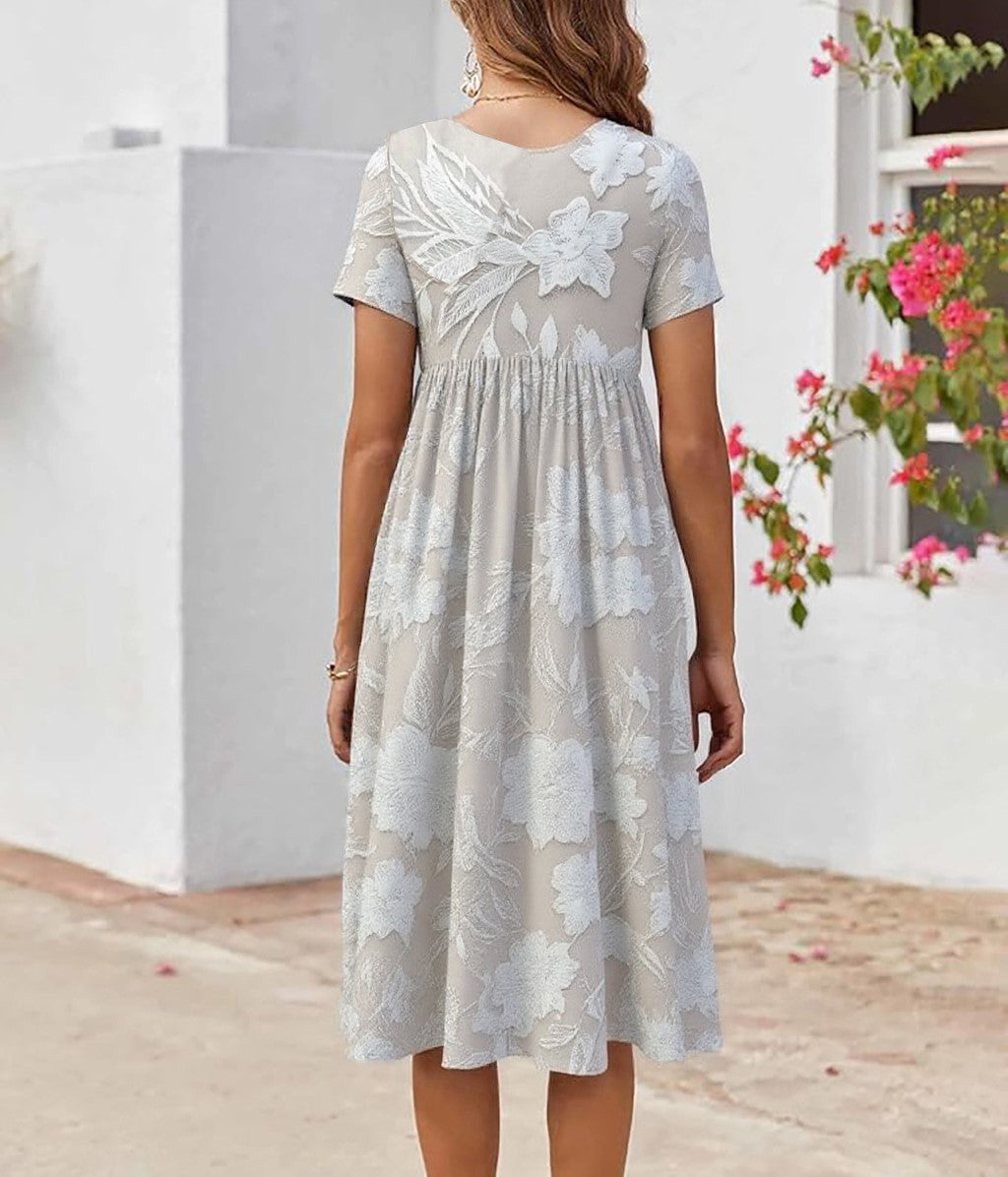 Maëlle – Klassisches bedrucktes Midikleid mit Seitentaschen 