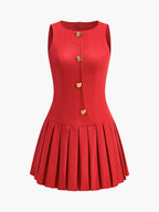 Hanleya | Ärmelloses Kleid mit Falten und Metallknöpfen