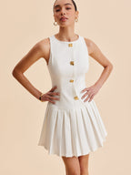 Hanleya | Ärmelloses Kleid mit Falten und Metallknöpfen