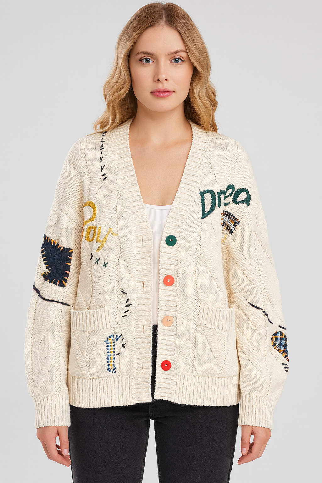 Laure Atelier – Strickjacke mit Farbpatches 
