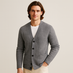 Matteo Deschamps | Luxuriöser Herren-Strickcardigan in Dunkelgrau 