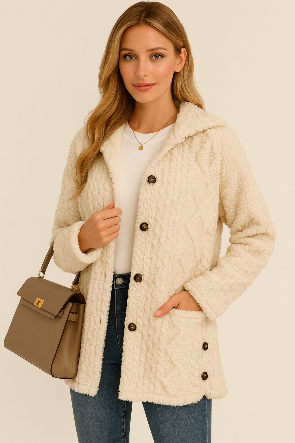 Sophie de Vaux | Luxury Fluffy Teddy Coat in Cream 