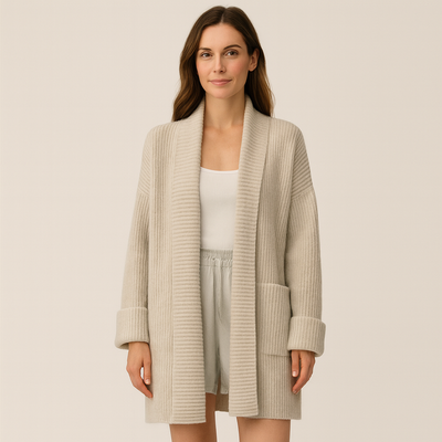 Camille Arnaud | Luxe Lang Gebreid Vest met Sjaalkraag