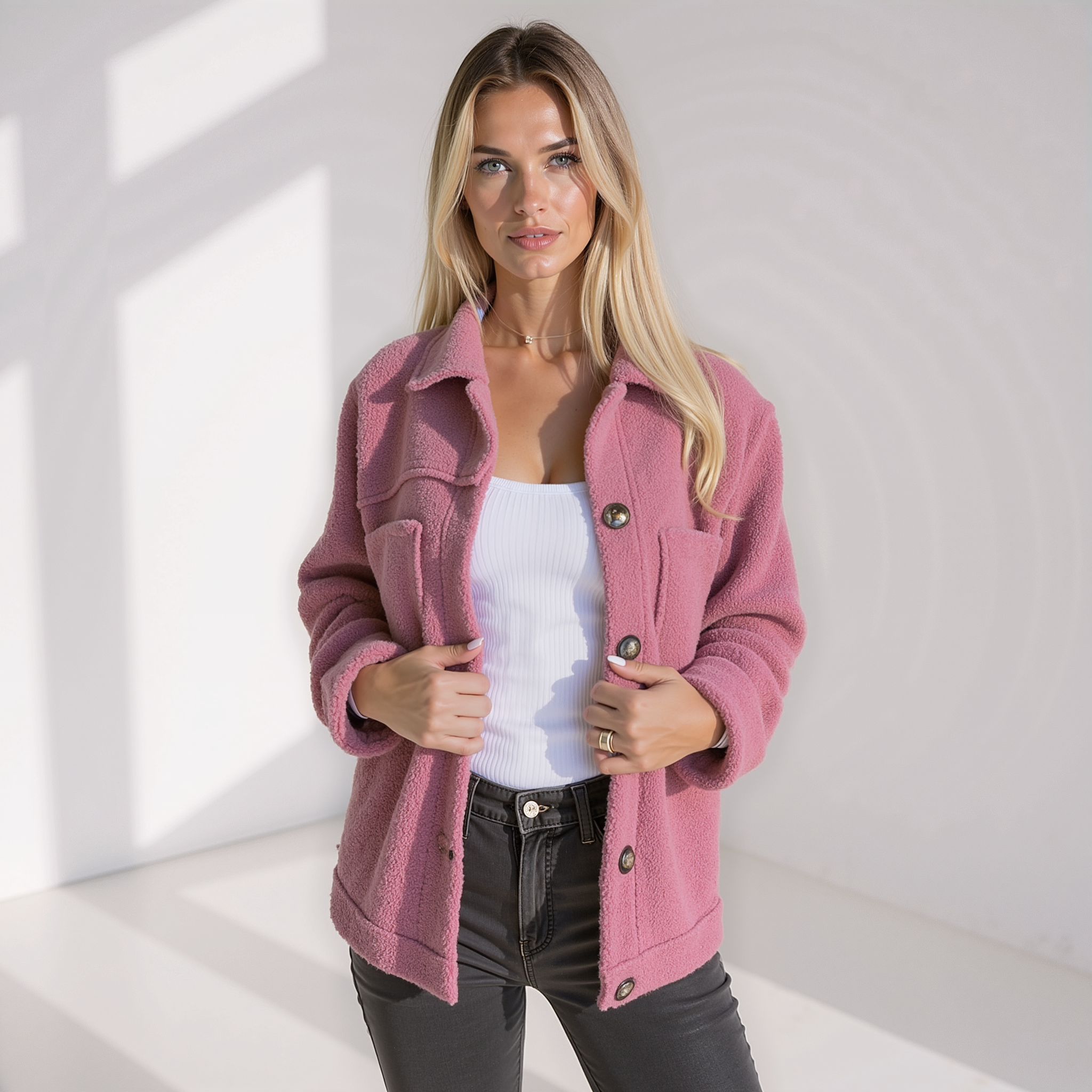 Selina Morel | Luxuriöser Fleece-Herbstmantel mit Reverskragen 