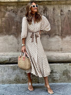 Cayena Elegante Doorknoopjurk Met Strikdetail