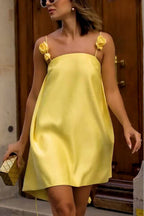Eleanor – Radiant Yellow Satin Party Dress for Women
