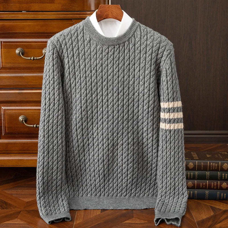 Men's Wool Sweater With Patterned Sleeves