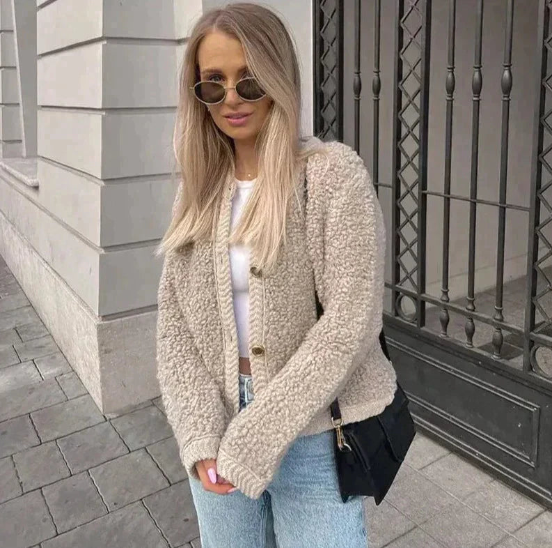 Mirella Teddy-Cardigan | Weicher Damen-Cardigan mit Knöpfen im Teddy-Look