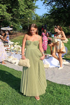 Amy | Grünes plissiertes Maxikleid